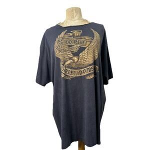 Vintage Harley Davidson 3D Emblem Black T-shirt Size 2XL USA Made Chopped Neck